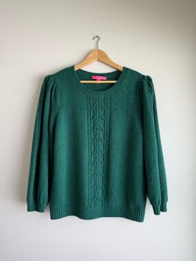 Lilly Pulitzer Clemmie Sweater Hosta Green XL Puff Sleeve Crewneck Knit